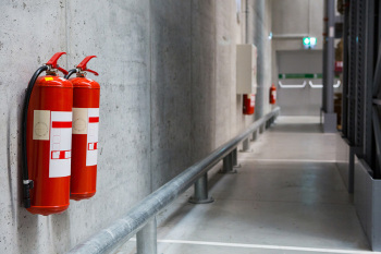 Fire extinguishers in the warehouse